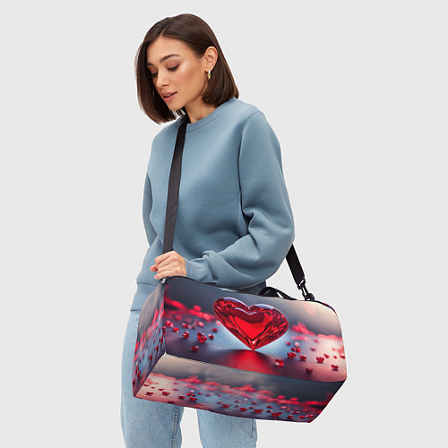 Спортивная сумка Хрустальное красное сердце на сером фоне с боке / 3D-принт – фото 4