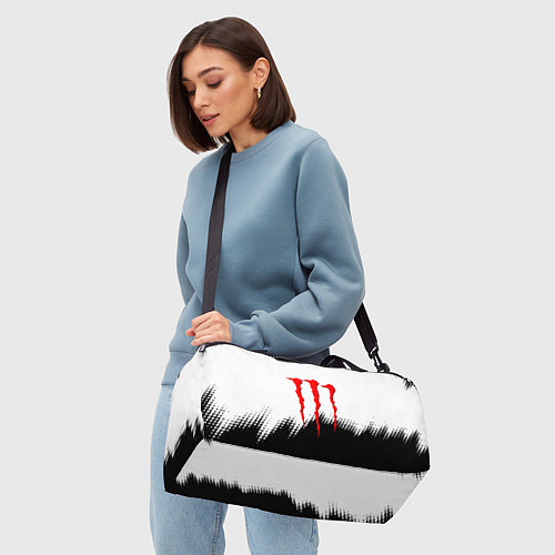 Спортивная сумка Monster energy чёрно белые краски / 3D-принт – фото 4