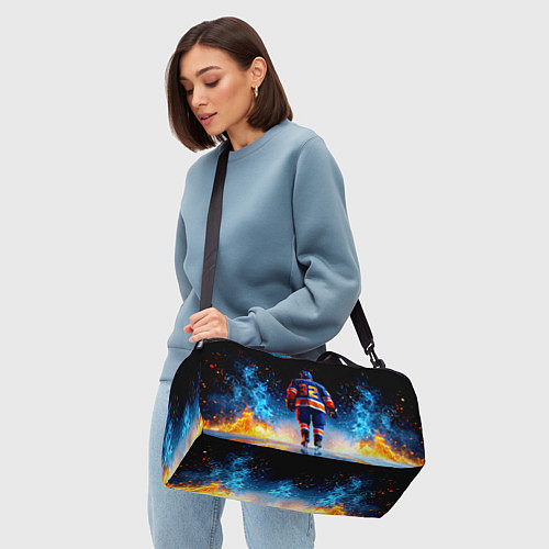 Спортивная сумка Хоккеист в синем пламени / 3D-принт – фото 4