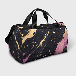 Сумки спортивные Золотые и розовые мазки на черной текстуре, цвет: 3D-принт