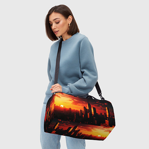 Спортивная сумка Стилизованный город оранжевый закат / 3D-принт – фото 4