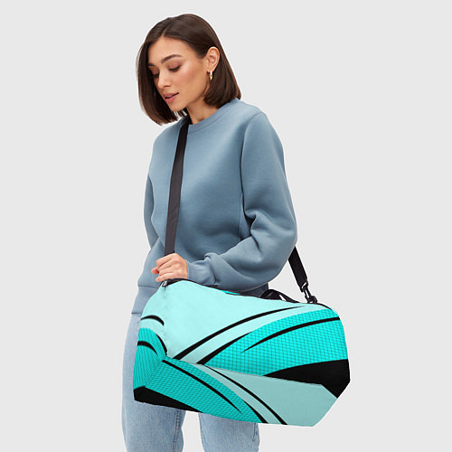 Спортивная сумка Абстрактный чёрно-голубой с полосами / 3D-принт – фото 4