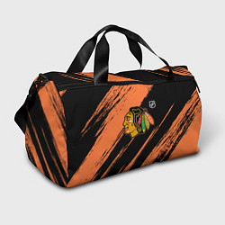 Сумки спортивные Чикаго Блэкхокс - фон с оранжевыми потертостами, цвет: 3D-принт
