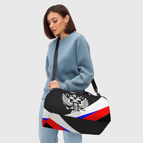 Спортивная сумка Герб России и государственный флаг на чёрном фоне / 3D-принт – фото 4