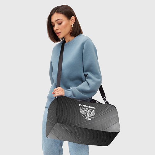 Спортивная сумка Россия герб тёмно-серый текстурный с полосой / 3D-принт – фото 4
