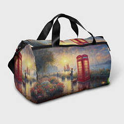 Сумки спортивные Женщина у телефонной будки на набережной, цвет: 3D-принт