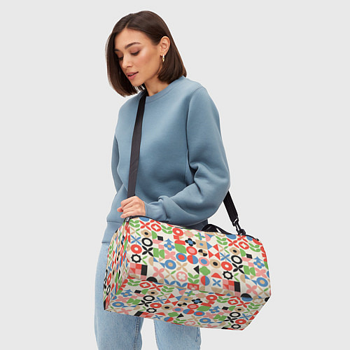 Спортивная сумка Геометрический узор с цветочными элементами - ретр / 3D-принт – фото 4