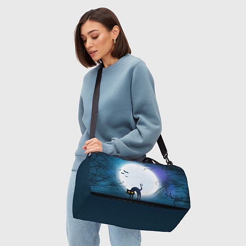 Спортивная сумка Полнолуние и черный кот - жуткий Хэллоуин / 3D-принт – фото 4