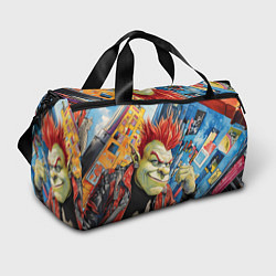 Сумки спортивные Панк Шрек на фоне домов, цвет: 3D-принт