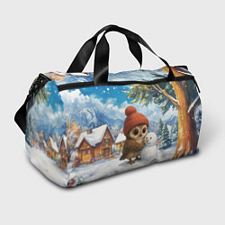 Сумки спортивные Совушка в шапочке лепит снеговика, цвет: 3D-принт