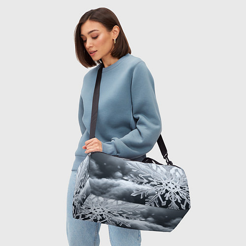 Спортивная сумка Снежинка на черно белое / 3D-принт – фото 4