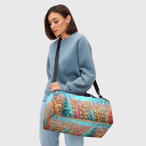 Спортивная сумка Новогодний город в блестках / 3D-принт – фото 4