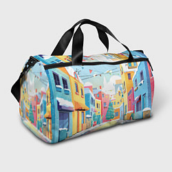 Сумки спортивные Разноцветный новогодний дворик, цвет: 3D-принт