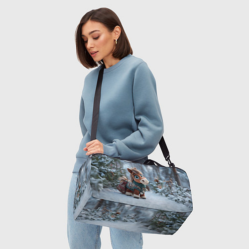 Спортивная сумка Маленькая лошадка в новогоднем лесу / 3D-принт – фото 4