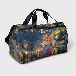 Сумки спортивные Рыжая лошадка на фоне Нового года, цвет: 3D-принт