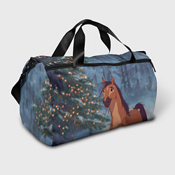 Сумки спортивные Лошадь на фоне новогодней елки, цвет: 3D-принт