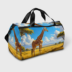 Сумки спортивные Жираф в солнечной саванне, цвет: 3D-принт