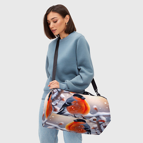 Спортивная сумка Снегирь на зимней ветке / 3D-принт – фото 4