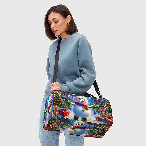 Спортивная сумка Весёлый снеговик в праздничной сказке / 3D-принт – фото 4