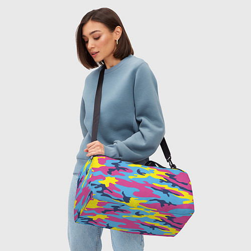 Спортивная сумка Камуфляж: голубой/розовый/желтый / 3D-принт – фото 4