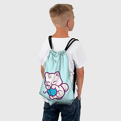 Рюкзак-мешок Белый котенок с клубком милый, цвет: 3D-принт — фото 2