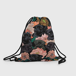 Рюкзак-мешок Мопсы и Цветы, цвет: 3D-принт