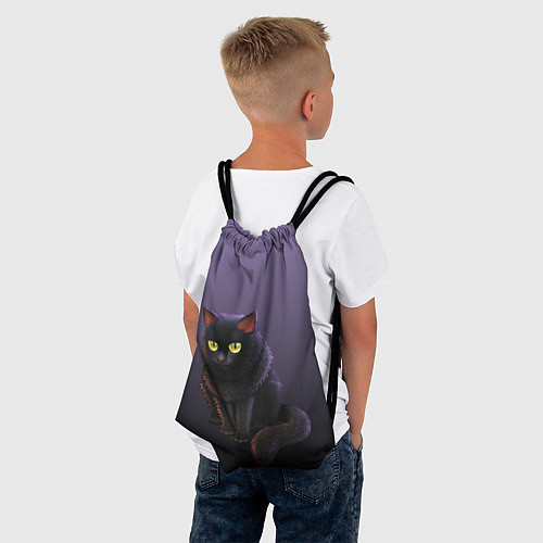 Мешок для обуви Черный кот на фиолетовом / 3D-принт – фото 4