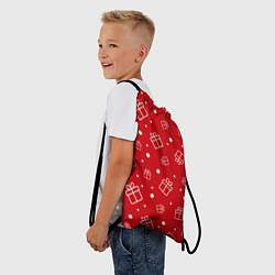 Рюкзак-мешок Новогодние подарки на красном фоне, цвет: 3D-принт — фото 2