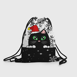 Рюкзак-мешок Новогодний кот в колпаке Санты, цвет: 3D-принт