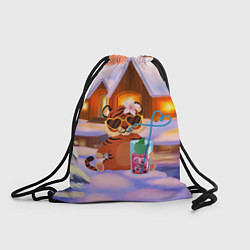 Рюкзак-мешок Тигрица на отдыхе с коктейлем, цвет: 3D-принт