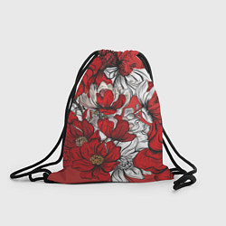 Рюкзак-мешок Цветы на алом фоне, цвет: 3D-принт