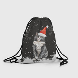 Рюкзак-мешок Новогодний Черный кот в кружке, цвет: 3D-принт