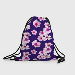 Рюкзак-мешок Цветы Розовые Гибискус На Синем Фоне, цвет: 3D-принт