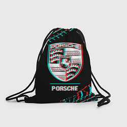 Мешок для обуви Значок Porsche в стиле Glitch на темном фоне