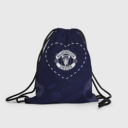 Рюкзак-мешок Лого Manchester United в сердечке на фоне мячей, цвет: 3D-принт