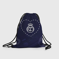 Рюкзак-мешок Лого Real Madrid в сердечке на фоне мячей, цвет: 3D-принт