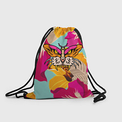 Рюкзак-мешок Цветы, бабочка и морда тигра, цвет: 3D-принт