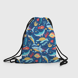 Рюкзак-мешок Акула, скат и другие обитатели океана - лето, цвет: 3D-принт