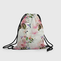 Рюкзак-мешок Цветы Нарисованные Магнолии и Разноцветные Птицы, цвет: 3D-принт