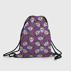 Рюкзак-мешок Сахарные черепа на фиолетовом паттерн, цвет: 3D-принт