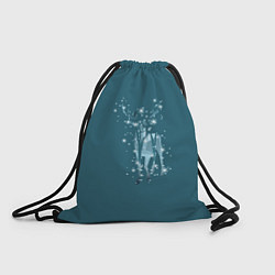 Рюкзак-мешок Деревья и снежинки в силуэте идущего оленя, цвет: 3D-принт