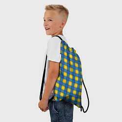 Рюкзак-мешок Желтый с синим клетчатый модный узор, цвет: 3D-принт — фото 2