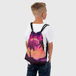 Рюкзак-мешок Пальмы и пляж в розовом закате ретро дизайн, цвет: 3D-принт — фото 2