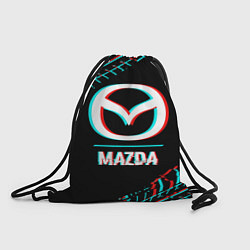 Рюкзак-мешок Значок Mazda в стиле glitch на темном фоне, цвет: 3D-принт