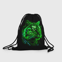 Рюкзак-мешок Нейросеть: неоновый зелёный тигр, цвет: 3D-принт