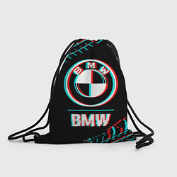 Мешок для обуви Значок BMW в стиле glitch на темном фоне