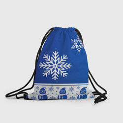 Рюкзак-мешок Снеговики в снежинках синие, цвет: 3D-принт