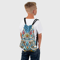 Рюкзак-мешок Волк в узорах на нежном цветочном фоне, цвет: 3D-принт — фото 2