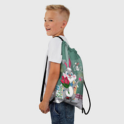 Рюкзак-мешок Заяц с цветами новогодний, цвет: 3D-принт — фото 2