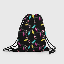 Рюкзак-мешок Новогодняя гирлянда черная, цвет: 3D-принт